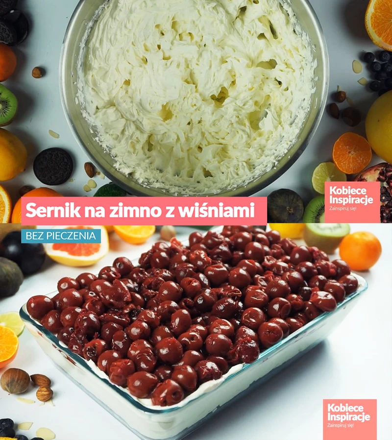 Sernik na zimno z wiśniami - bez pieczenia