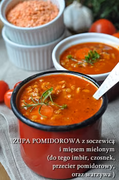 Zupa pomidorowa z soczewicą i mięsem mielonym
