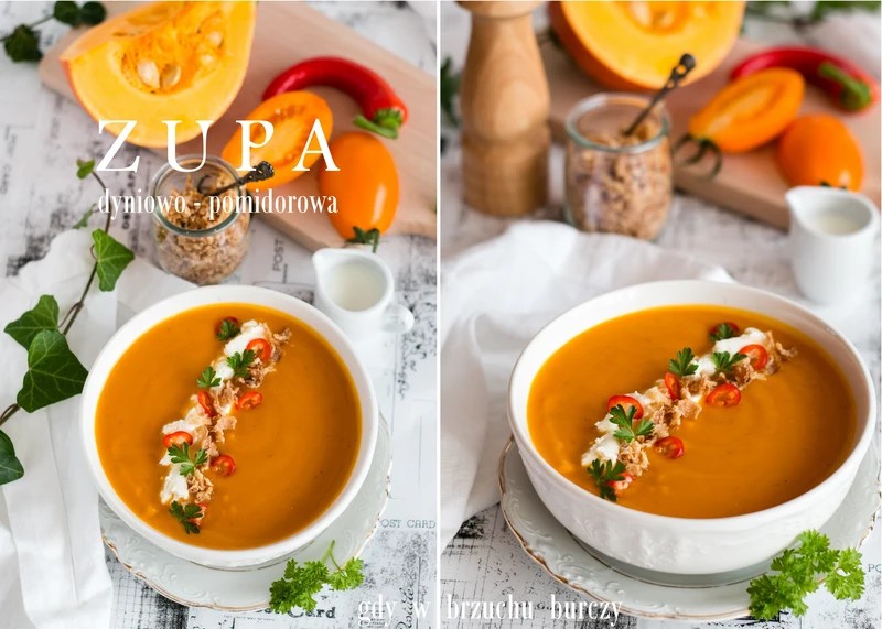 Zupa dyniowo – pomidorowa z pieczonych warzyw