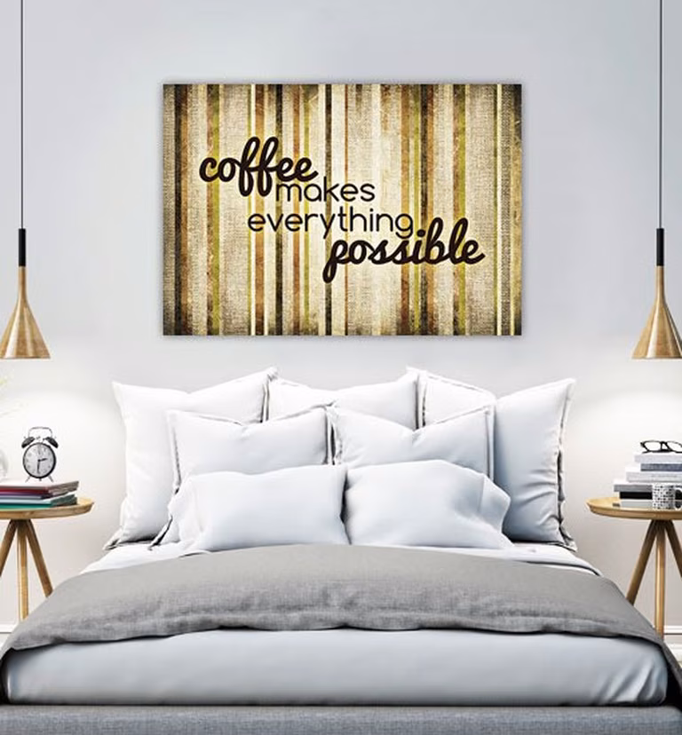 Ciekawy obraz z cytatem o kawie do kuchni