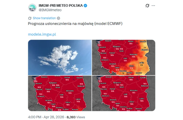 Zdjęcie Jaka pogoda na majówkę 2026? IMGW opublikowało prognozę -  mapy Polski zalały się czerwonym kolorem #1