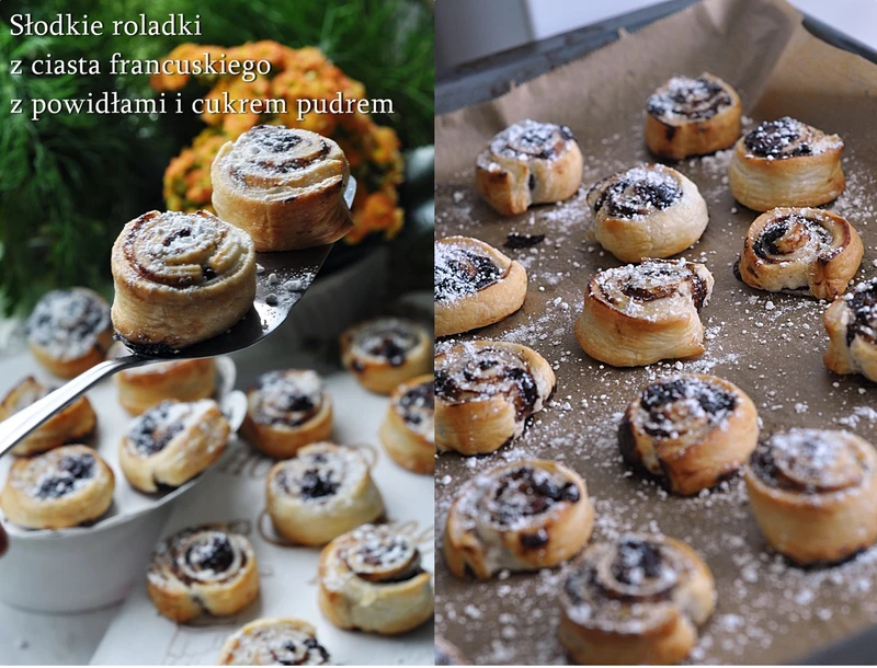 Słodkie roladki z ciasta francuskiego z powidłami