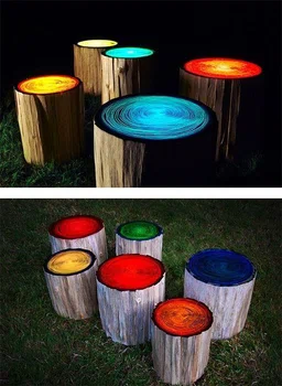 Świecące stołeczki zrobione z drewna