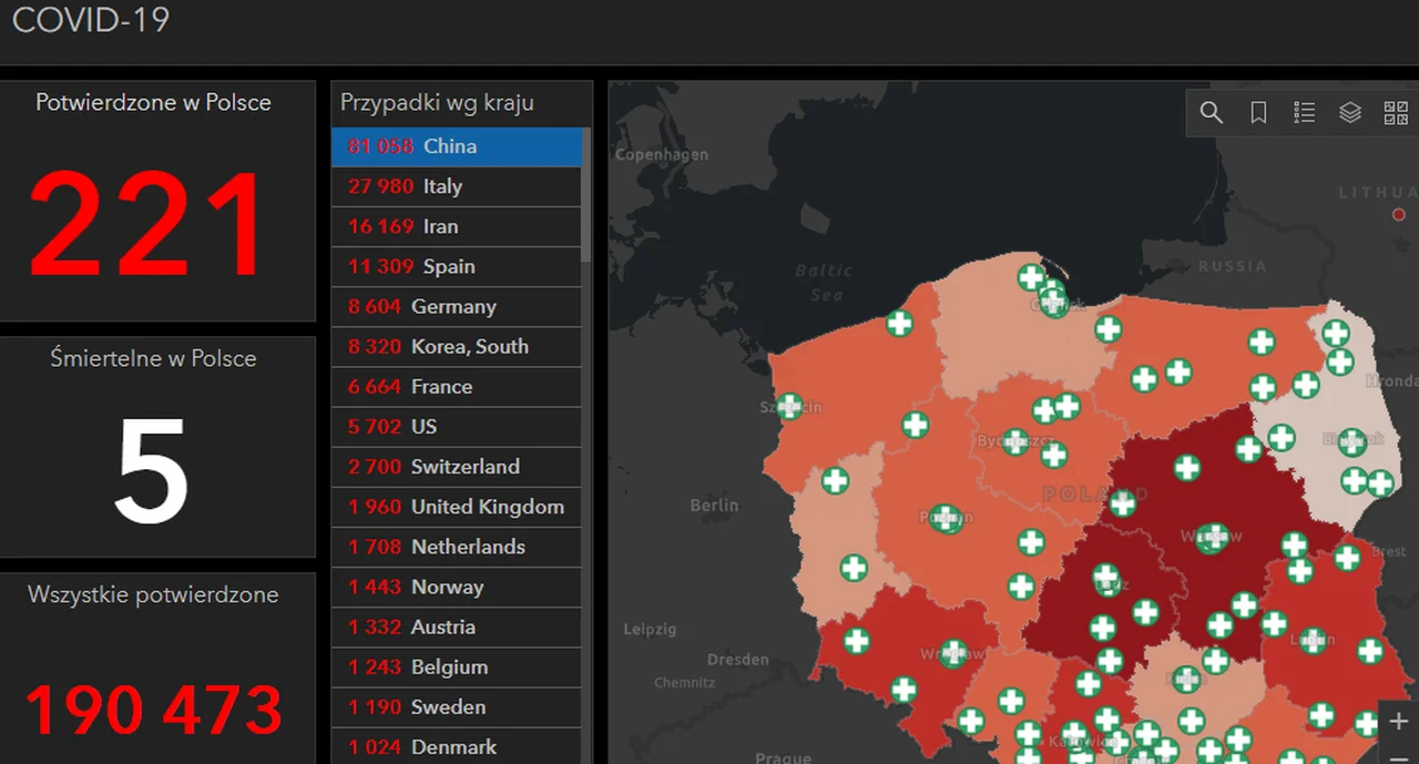 Interaktywna mapa rozwoju koronawirusa w Polsce i na świecie. Bądź na bieżąco