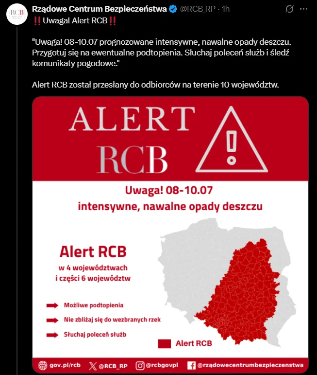 Zdjęcie W tych miejscach Polski może dojść do podtopień! Zagrożone 3 rejony - IMG wysłało do mieszkańców alerty 3 stopnia #1