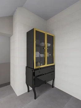 Czarno-złota witryna, przykład na designerskie, stylowe meble