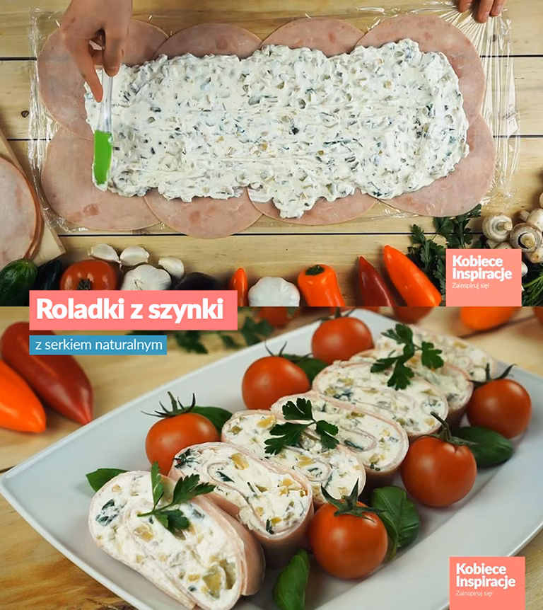 Roladki z szynki z serkiem naturalnym