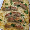 Biała kiełbasa pieczona w sosie chrzanowym