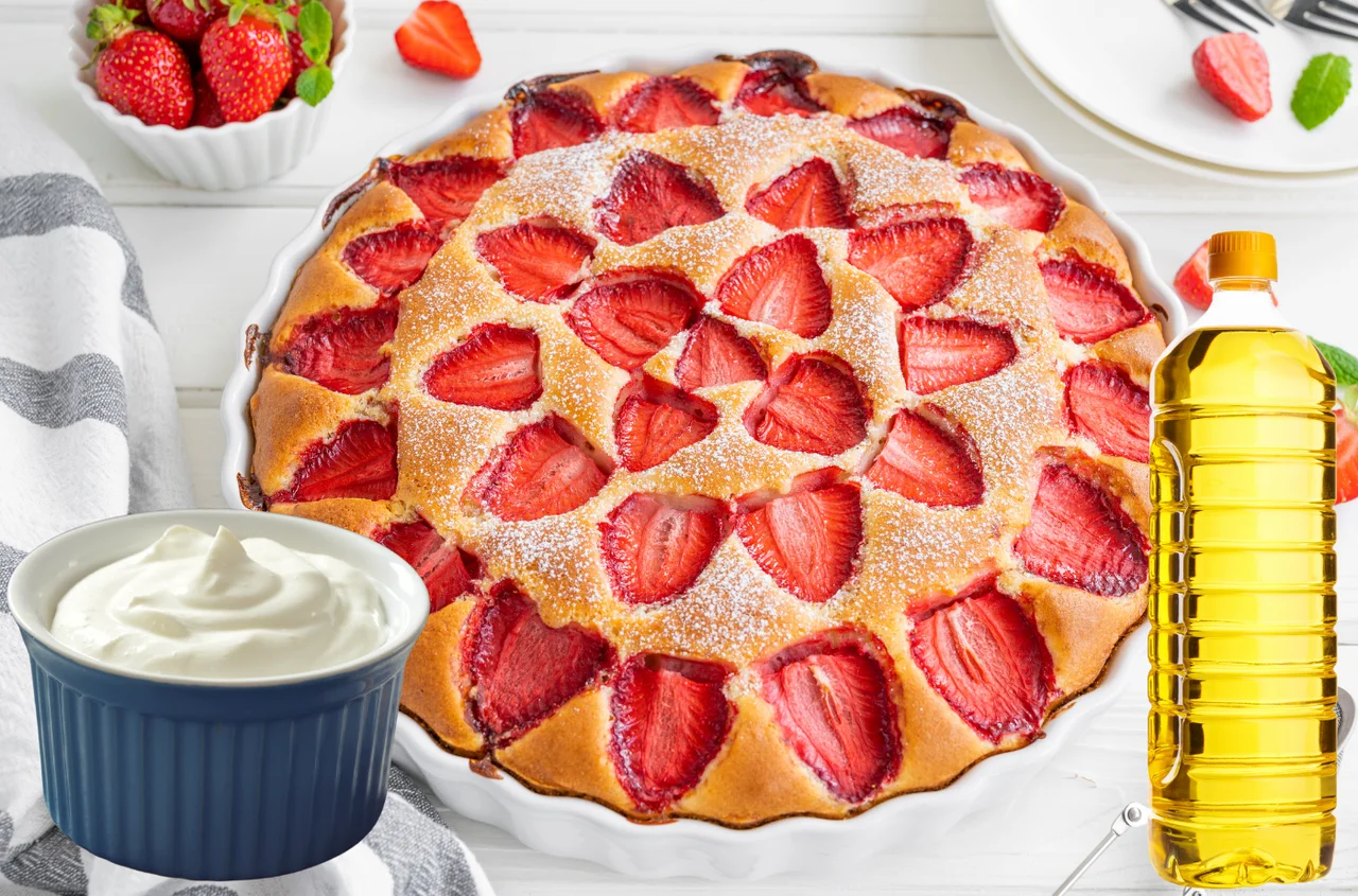 Ciasto jogurtowe z truskawkami nigdy nie było tak wilgotne! Te składniki robią różnicę!