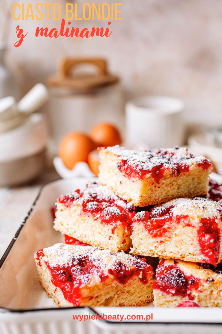 Ciasto blondie z malinami