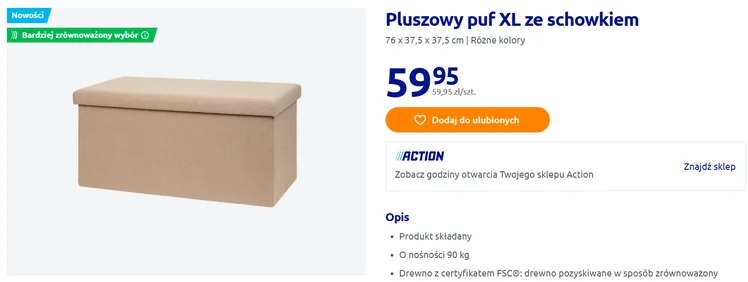 Zdjęcie Ten pluszowy puf XL ze schowkiem z Action za 59,95 zł to hit do każdego wnętrza! Praktyczny, składany i stylowy #1