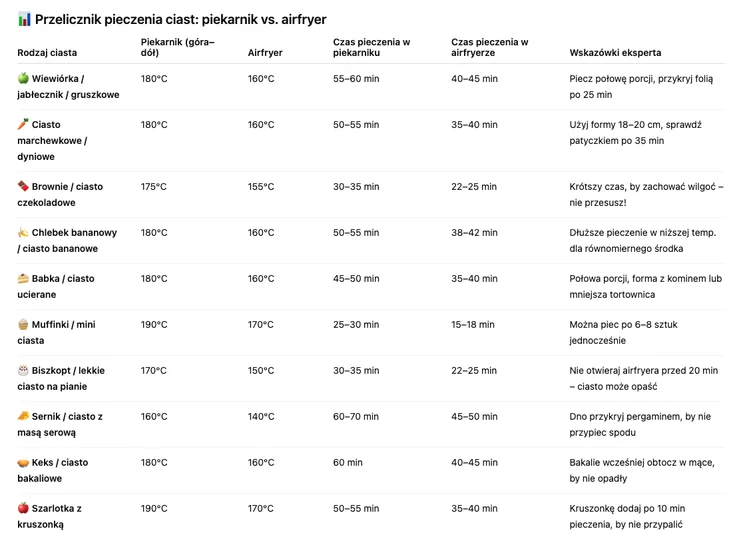 Zdjęcie Pieczesz ciasta w airfryerze? Zobacz, o ile skrócić czas i obniżyć temperaturę! (TABELA: piekarnik vs airfryer) #2