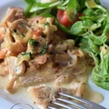Schab w śmietanie z pieczarkami