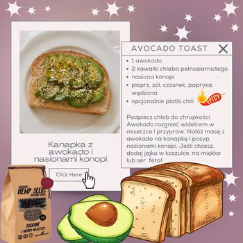 Kanapka z awokado i nasionami konopi