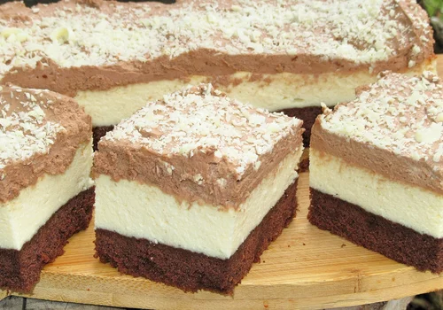 Pyszny delikatny sernik z czekoladową pianką (pieczony) na kakaowym mięciutkim cieście +FILM