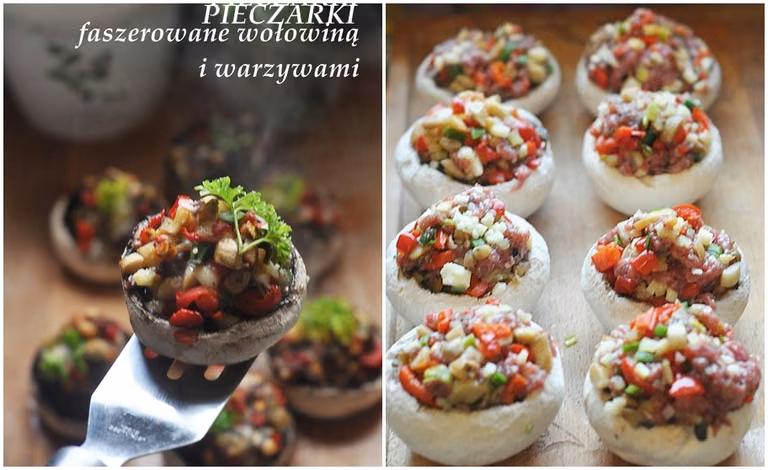 Pieczarki faszerowane wołowiną, warzywami i serem mozzarella