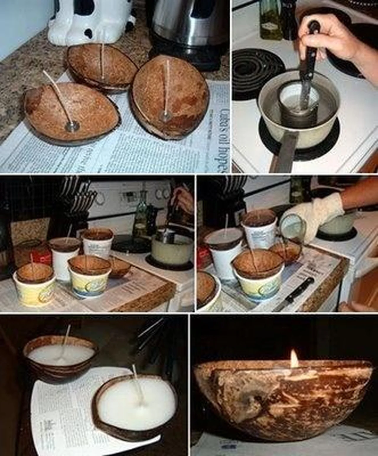Świeczki w łupie z orzecha kokosowego