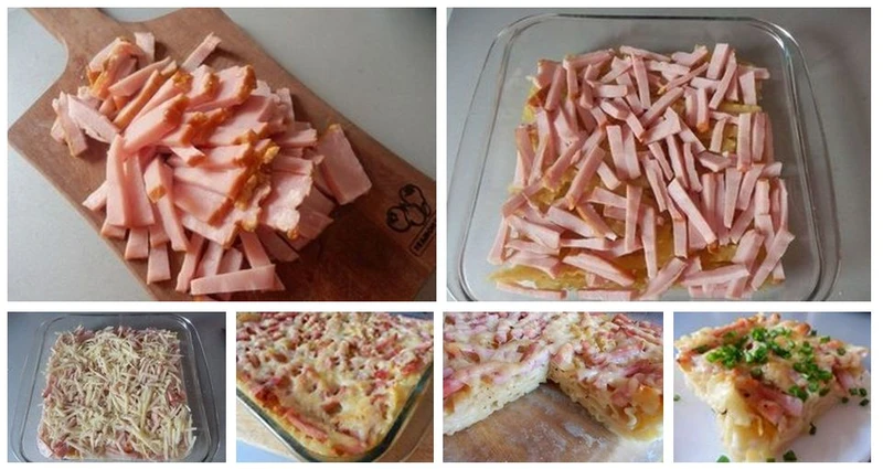 Zapiekanka z makaronem i szynką