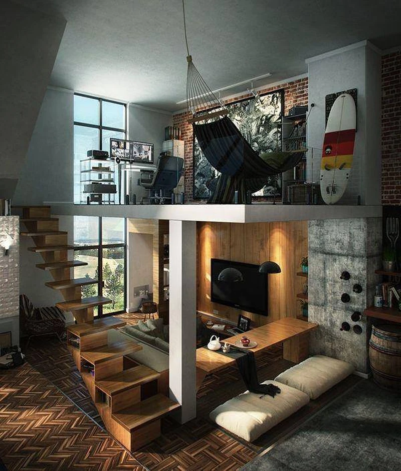 Wnętrze z antresolą