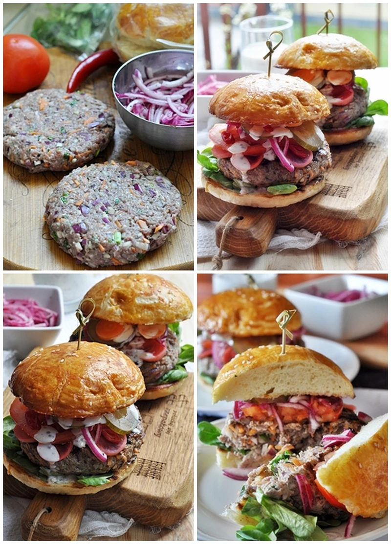 Domowe burgery wołowo-jagnięce z marchewką