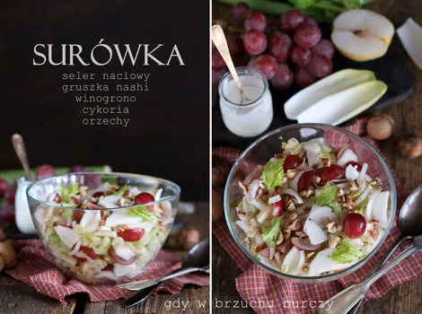 Surówka z selera naciowego, gruszki nashi i winogrona