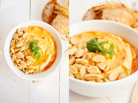 Tajska pasta z ciecierzycy z masłem orzechowym i sosem słodkim chili.