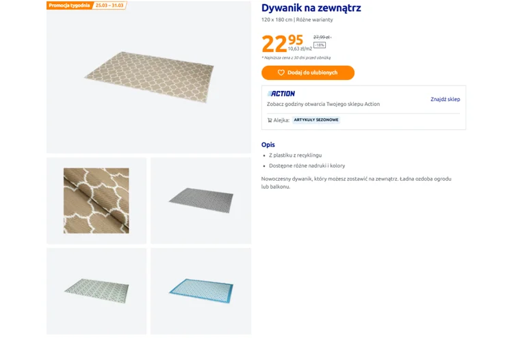 Zdjęcie Te dywany z Action za 22 zł zrobią furorę na balkonie i tarasie! Na każdą pogodę, duże, a wzory zachwycają przez cały rok #1