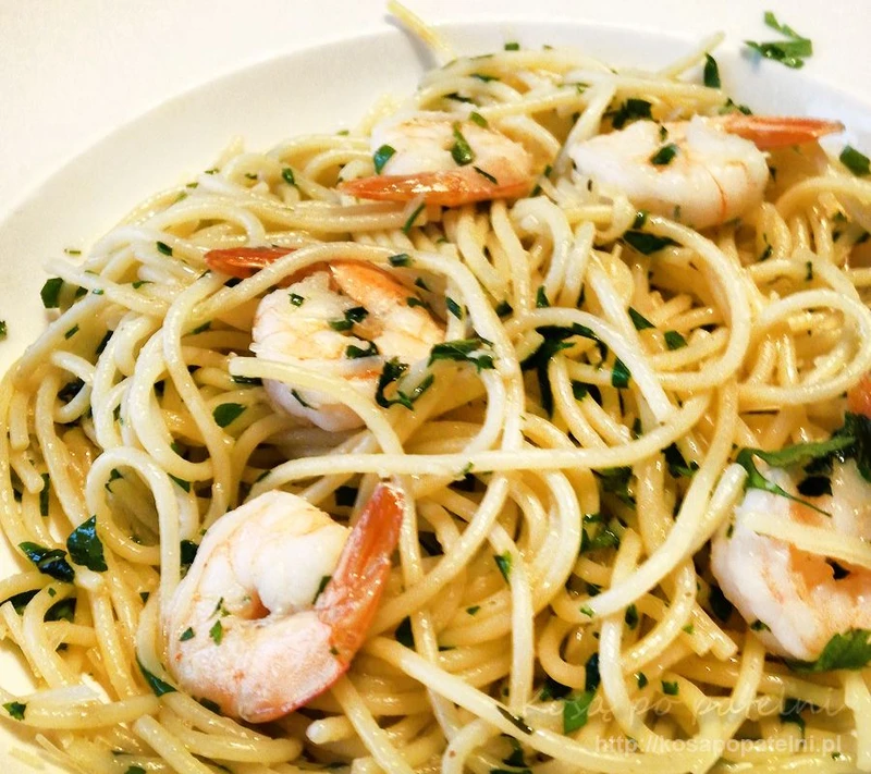 Spaghetti Aglio Olio z krewetkami