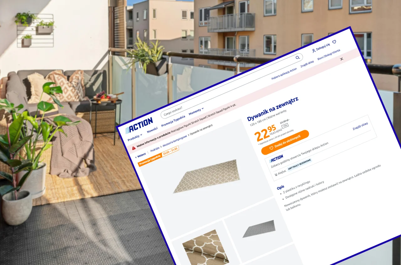 Te dywany z Action za 22 zł zrobią furorę na balkonie i tarasie! Na każdą pogodę, duże, a wzory zachwycają przez cały rok