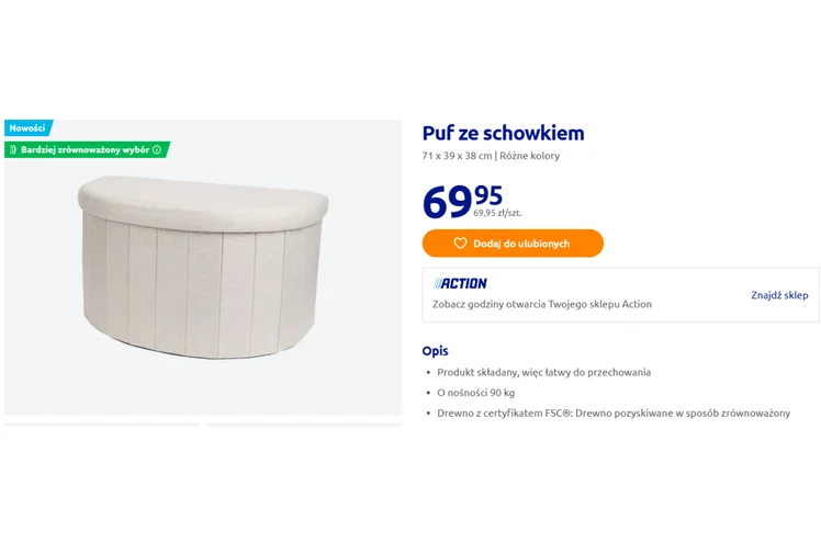 Zdjęcie Ta pufa z Action za 69 zł to hit do salonu! Dodatkowe miejsce dla gości, idealna na stare graty, a skandynawski look robi robotę #1