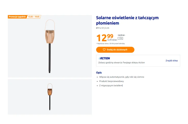 Zdjęcie Ta lampa solarna z Action za 12 zł to bestseller! Bez kabli i rachunków, a efekt tańczącego płomienia zrobi magię #1