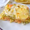 Lasagne z porem, wędzonym łososiem i serem brie