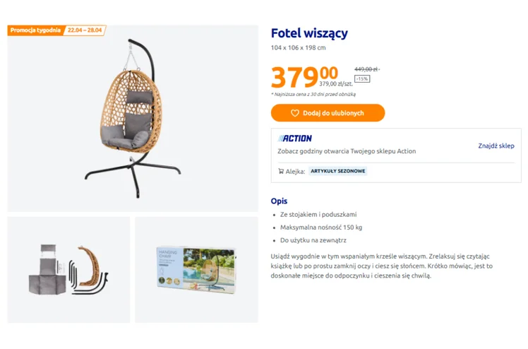 Zdjęcie Ten wiszący fotel co roku robi furorę! Action odpalił właśnie promocje tygodnia i klienci ruszyli do sklepów #1