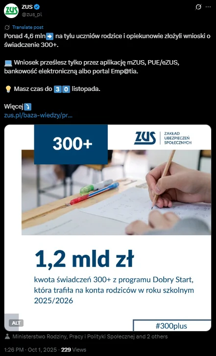 Zdjęcie Uwaga rodzice! Wniosek tylko do 30 listopada! Inaczej 300 złotych przepadnie #1