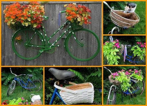 Rower w ogrodzie - kwiaty