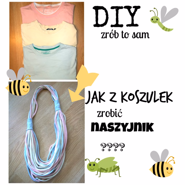 DIY, recykling ubrań, naszyjnik z koszulek