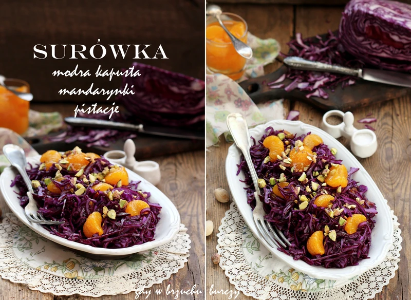 Surówka z czerwonej kapusty, mandarynek i pistacji