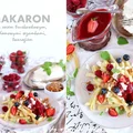 Makaron z sosem truskawkowym, twarogiem i karmelizowanym sezamem
