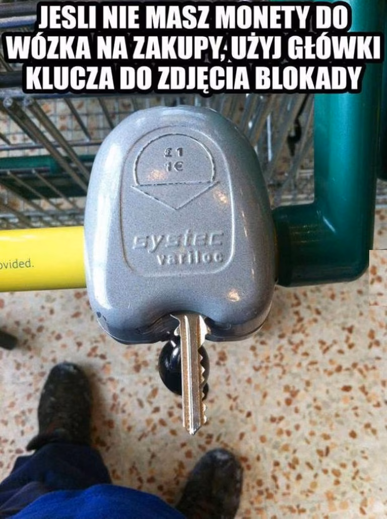 Jeśli nie masz monety do wózka na zakupy użyj klucza