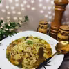 Zupa z flaczków wołowych z dodatkiem mięsa wieprzowego