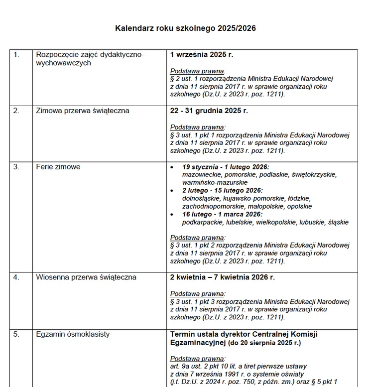 Zdjęcie Zimowe ferie 2026 skrócone! MEN opublikował kalendarz na rok szkolny 2025/2026 #1