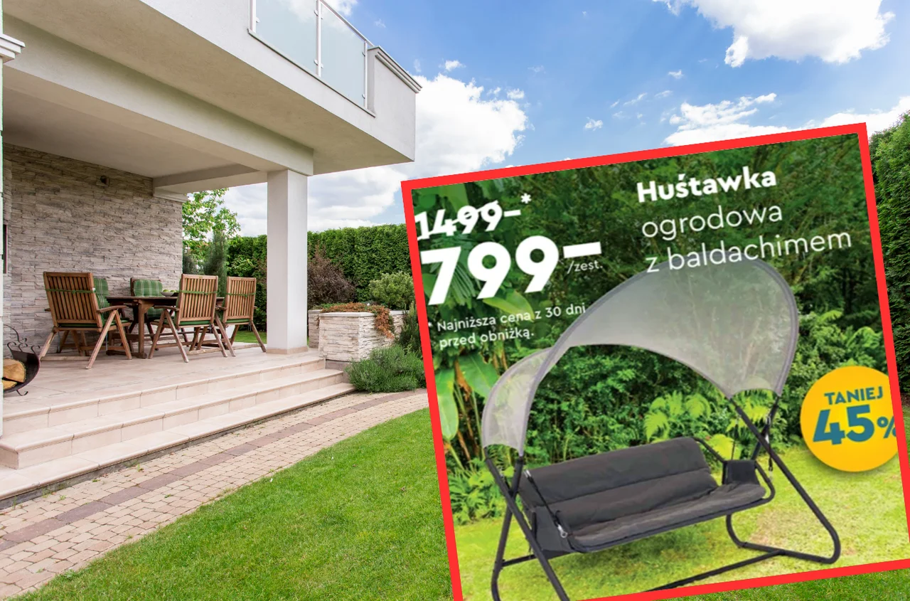 Ta huśtawka ogrodowa z baldachimem robi wrażenie! Biedronka przeceniła ją teraz o 700 złotych