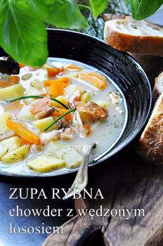 Chowder. Zupa z wędzonym łososiem i ziemniakami