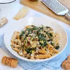 Penne ze szpinakiem i pieczarkami