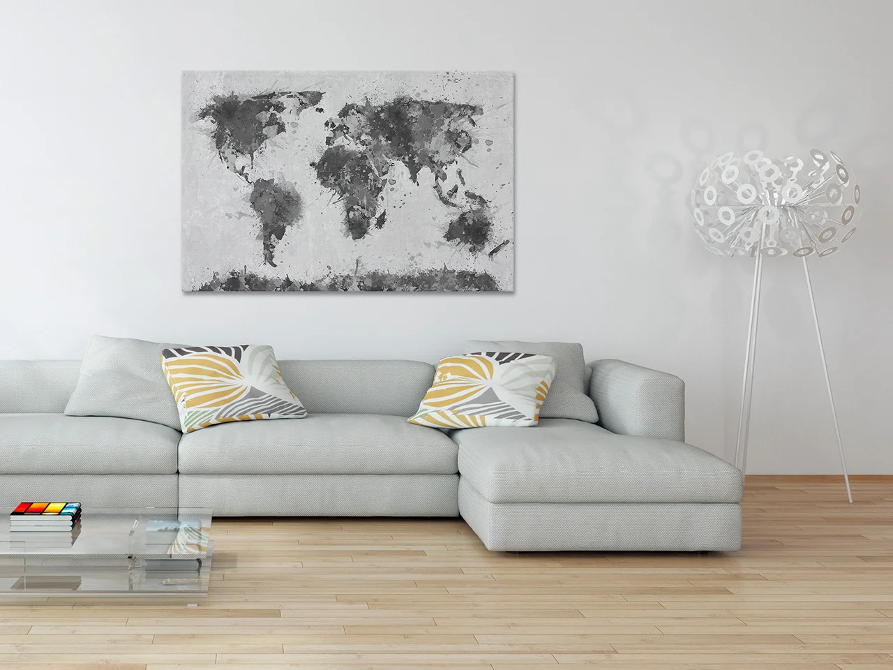 Mapa świata w czerni i bieli - nowoczesny obraz na płótnie