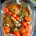 Udka kurczaka w rozmarynie z pieczarkami i pomidorkami koktajlowymi