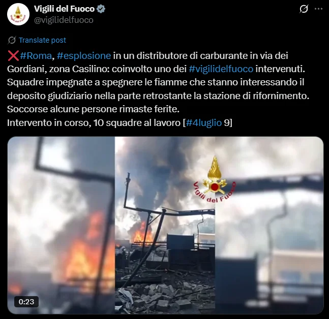 Zdjęcie We Włoszech doszło do potężnego wybuchu na stacji! Gigantyczny słup ognia i ewakuacja #1
