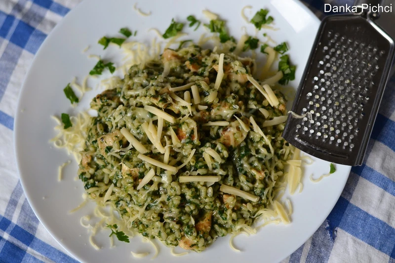 Risotto szpinakowe z kurczakiem
