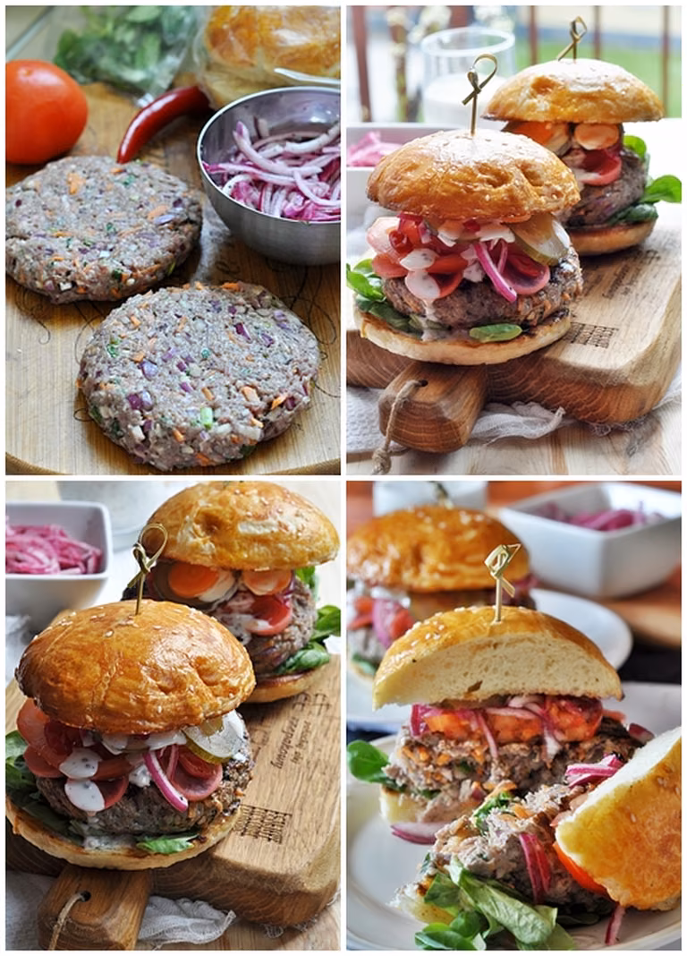 Domowe burgery wołowo-jagnięce z marchewką