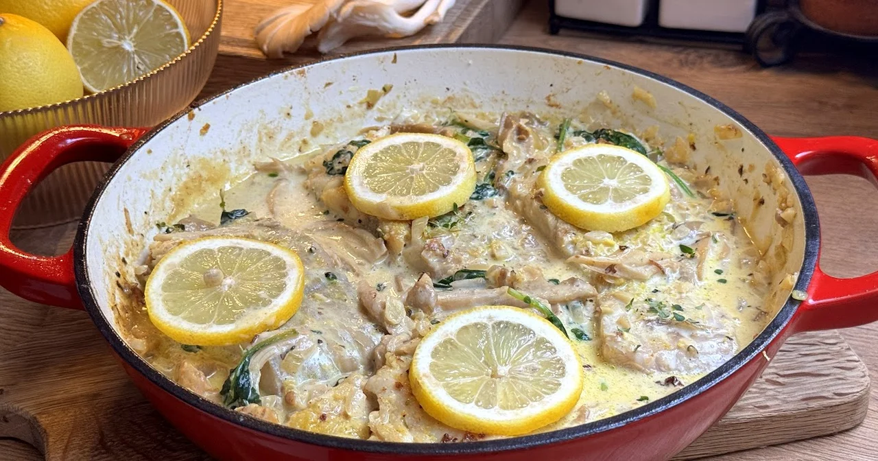 Dorsz z boczniakami w sosie cytrynowo - śmietanowym